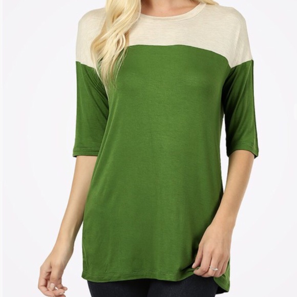 Zenana Outfitters Tops - Brand New Kiwi Oatmeal Color Block Tee Shirt Top